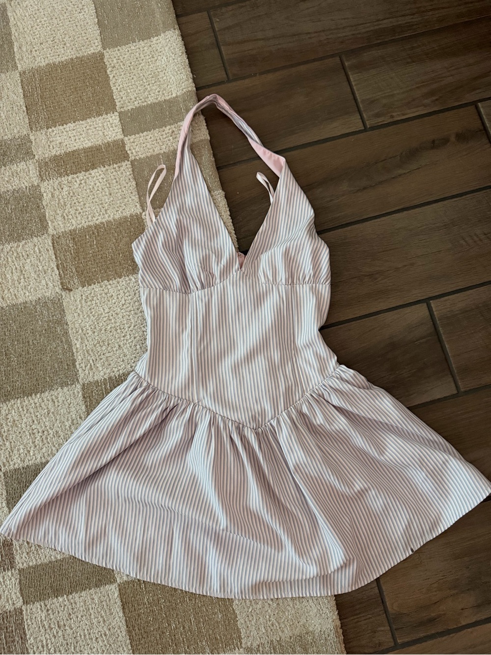 Pink Striped Halter Chemise with V-Neck